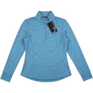Zero Restriction Renae Zip Mock Pullover Women Small Turquoise Blue Stripe NEW